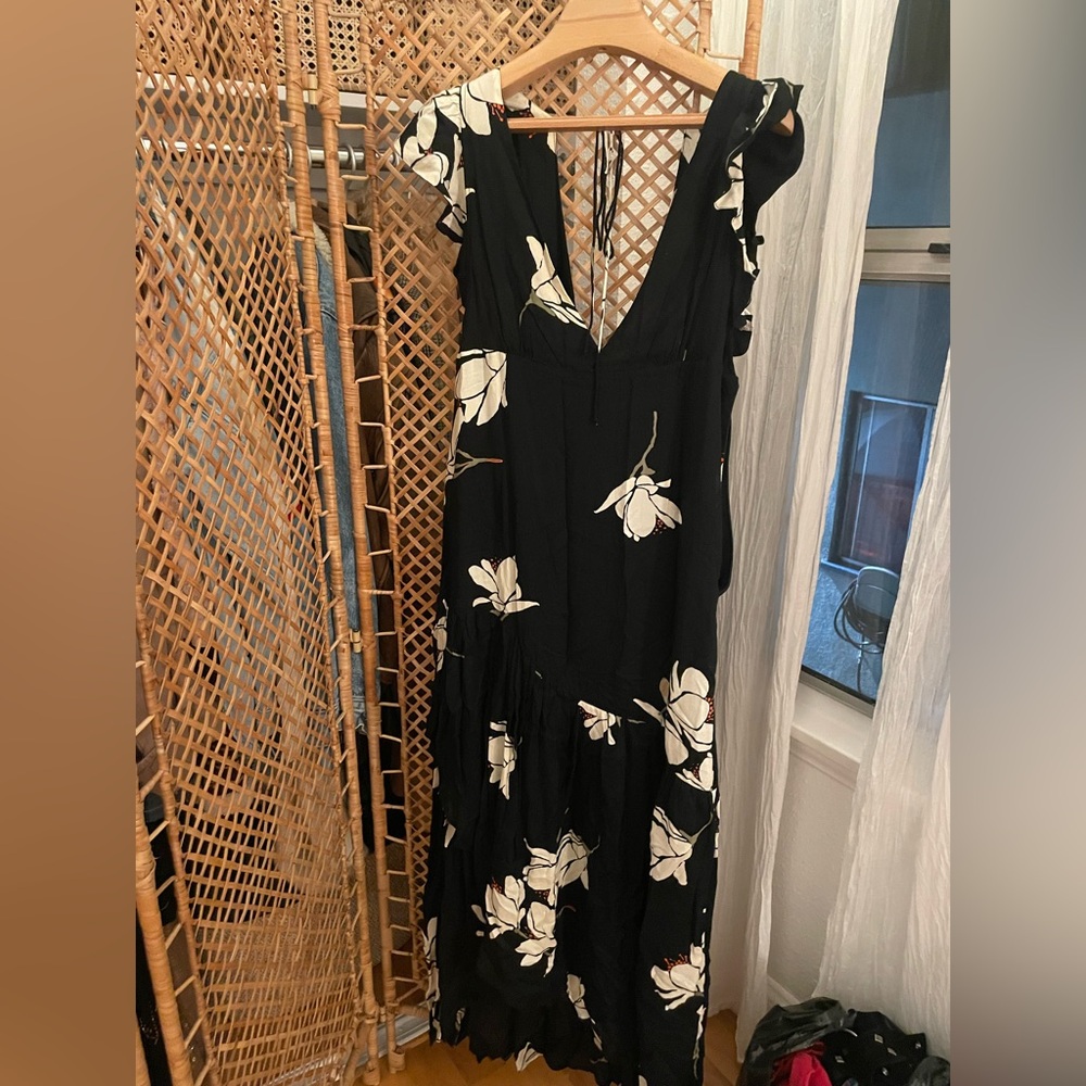 Free People Black Maxi Dress with White Floral Design